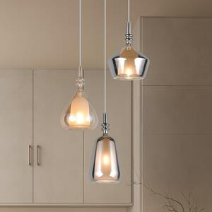 Trio Lighting Visoka svetilka Aldea, Ø 28 cm, bela/jantar/krom, steklo, 3-delna., zatemnjen, Bež, Dnevna soba / jedilnica, Steklo