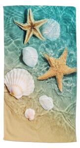 Modra/bež žametna brisača za na plažo 100x180 cm Beachvibe – Good Morning