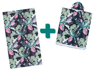 Plažni set NIGHT BLOSSOM – brisača 100×180 cm in pončo 80×145 cm, črna