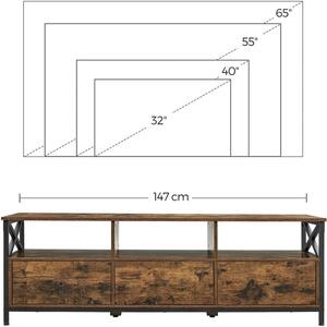 TV stojalo s 3 predali in policami za shranjevanje, 147 x 50 x 40 cm, rustikalno | VASAGLE