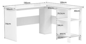 Kotna pisalna miza 130 x 130 x 74 cm, bela