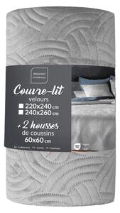 Siv žameten komplet pregrinjala in prevleke za vzglavnik 240x260 cm Solange – douceur d'intérieur