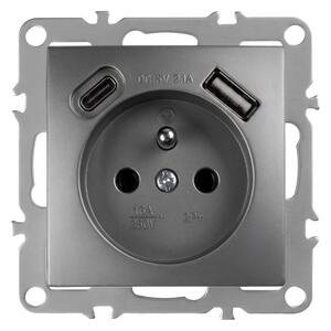 Enojna vtičnica z ozemljitvijo + USB-A USB-C OSTE JNH004-G Grey