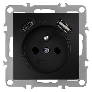 Enojna vtičnica z ozemljitvijo + USB-A USB-C OSTE JNH004-G Black