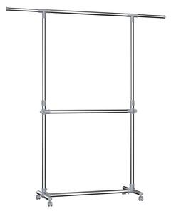 Stojalo za oblačila dvonivojsko JASON, 93x49x113–198cm, srebrn SongmicsHome