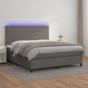 VidaXL Box spring postelja z vzmetnico LED siva 160x200cm umetno usnje