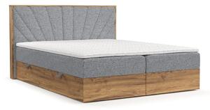 Boxspring postelja s prostorom za shranjevanje v sivi in naravni barvi 140x200 cm Asahi – Maison de Rêve