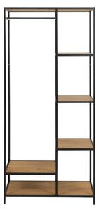 Črna odprta garderobna omara v hrastovem dekorju 77x165 cm Seaford – Actona