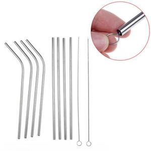 Set 8 inox kovinskih slamic za večkratno uporabo + 2x krtačka