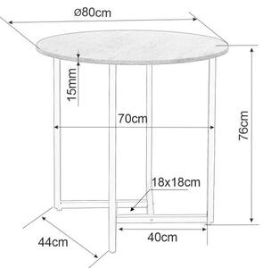 Okrogla jedilna miza ALTO II 80 cm, bel marmor dekor