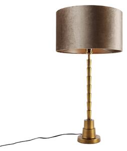 Namizna svetilka bronasta s senčilom iz žameta taupe 35 cm - Pisos