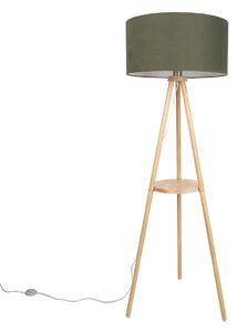 Lesena stoječa svetilka s stativom z zelenim senčilom 50 cm - Lou