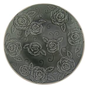 Temno zelen dekorativni krožnik Antic Line Roses, ⌀ 25,5 cm