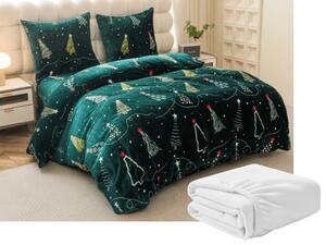 Set posteljnine mikropliš CHRISTMAS DRIFT zelena + rjuha mikropliš SOFT 90x200 cm bela, eno ležišče