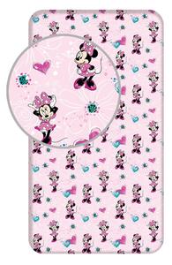Rožnata napenjalna bombažna otroška rjuha 90x200 cm Minnie "Flowers" – Jerry Fabrics