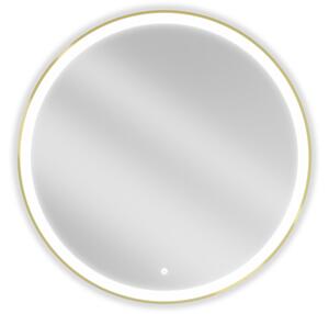 Mexen Esso osvetljeno kopalniško ogledalo, okroglo 90 cm, LED 6000K, zaščita proti zamegljenju, zlati okvir