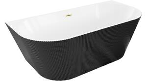 Mexen Oris samostoječa ob steno rebrasta kopalna kad 170 x 80 cm, bela/črna, zlati krtačeni preliv - 52871708075-55