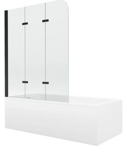 Mexen Cubik pravokotna kopalna kad 160 x 70 cm z oblogo in zasteklitvijo s 3 krili 120 cm, prosojna, črna