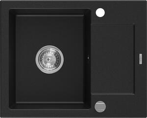 Mexen Enzo Granitno pomivalno korito z 1 prekatom in odcejalnikom 576 x 465 mm, črno, sifon krom - 6506571005-77