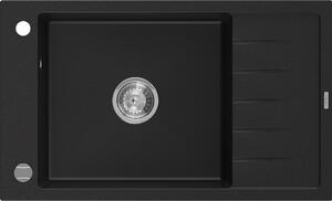 Mexen Elias granitno pomivalno korito z eno posodo in odcejalnikom 795 x 480 mm, črno, s kromiranim sifonom - 6511791005-77