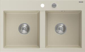 Mexen Hektor granitno pomivalno korito 2-prekatno 800 x 480 mm, bež, kromiran sifon - 6521802000-69