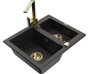 Mexen Carlos Granitno korito za umivalnik s pipo Rita, črna/zlat metallic - 6518-75-670300-50