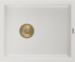 Mexen Pedro granitno pomivalno korito z eno posodo 560 x 460 mm, belo, zlati sifon - 6508561000-20-G