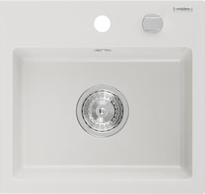 Mexen Milo granitno pomivalno korito enojno 435 x 410 mm, belo, chrom sifon - 6505441000-20
