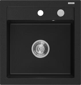 Mexen Vito granitno pomivalno korito z 1 prekatom 520 x 490 mm, črno, sifon krom - 6503521000-77