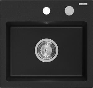 Mexen Milo granitno pomivalno korito 1-komorno 435 x 410 mm, črno, sifon krom - 6505441000-77