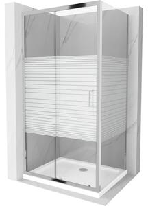 Mexen Apia drsna tuš kabina 100 x 70 cm, bele črte, krom + pladenj Flat - 840-100-070-01-20-4010