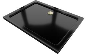 Mexen Flat pravokotni pladenj slim 120 x 90 cm, črn, zlati sifon - 40709012G