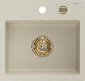 Mexen Milo granitno pomivalno korito 1-komorno 435 x 410 mm, bež, sifon zlati - 6505441000-69-G