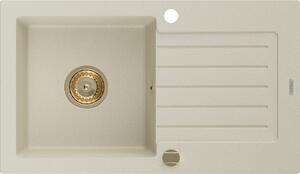 Mexen Pablo granitno pomivalno korito z odcejalnikom, 1-prekatno, 752 x 436 mm, bež, sifon zlati - 6510751010-69-G