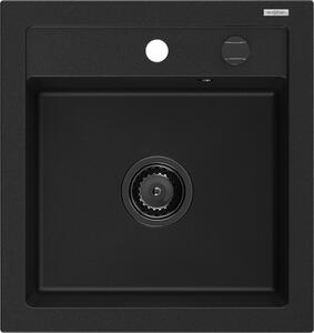 Mexen Vito granitno pomivalno korito z 1 prekatom 520 x 490 mm, črno, sifon črn - 6503521000-77-B