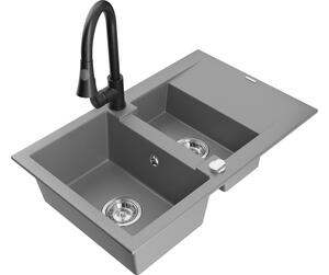 Mexen Gaspar granitno pomivalno korito z 1,5-prekata s odcejalnikom in kuhinjsko pipo Elia, sivo - 6507-71-670101-70