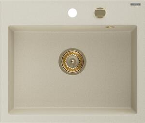 Mexen Oscar granitno pomivalno korito z eno komoro 580 x 490 mm, bež, zlati sifon - 6519581000-69-G