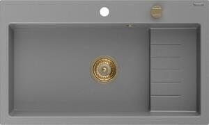 Mexen Omar granitno pomivalno korito z eno komoro 800 x 480 mm, siva, sifon zlat - 6520801005-71-G