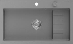 Mexen Omar granitno pomivalno korito z 1 komoro 800 x 480 mm, sivo, kromiran sifon - 6520801005-71