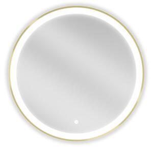 Mexen Esso osvetljeno okroglo kopalniško ogledalo, 70 cm, LED 6000K, proti megli, zlati okvir - 9825-070-070-611-50