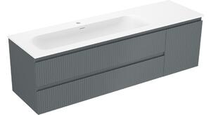 Mexen Rivel kopalniška omarica 160 cm z umivalnikom Vela levo, 2S, 1D, rebrasta, grafit/bela mat - 91A23-16047-3-BBFFF66-W23L01
