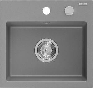 Mexen Milo granitno pomivalno korito z eno komoro 435 x 410 mm, sivo, kromiran sifon - 6505441000-71