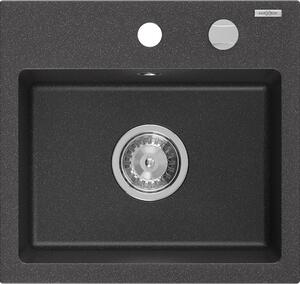Mexen Milo pomivalno korito iz granita, enojno, 435 x 410 mm, črno s pegami, sifon kromiran - 6505441000-76