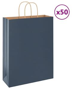 VidaXL Papirnate vrečke 50 kosov z ročaji modra 32x12x42 cm