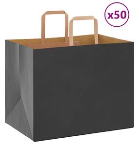 VidaXL Papirnate vrečke 50 kosov z ročaji črne barve 32x22x24 cm