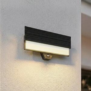 Lucande LED zunanja stenska svetilka Melira, senzor, antracit, IP65, Črna, Aluminij, Sodobni
