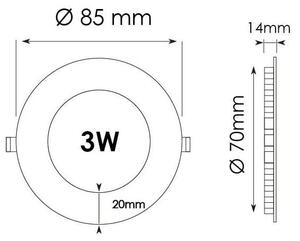 3W vgradni LED panel 4000K okrogli 85mm