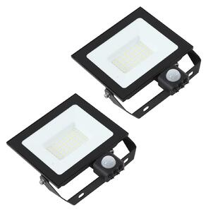 PRIOS Prios LED zunanji reflektor Maikel, 50 W, kovina, senzor, komplet 2 kosov, Črna, Aluminij, Sodobni