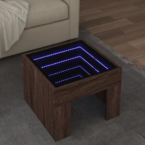 VidaXL Klubska mizica z neskončnimi LED rjavi hrast 40x40x30 cm