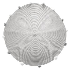 Okrogla siva preproga s cofki POMPOME 90 cm